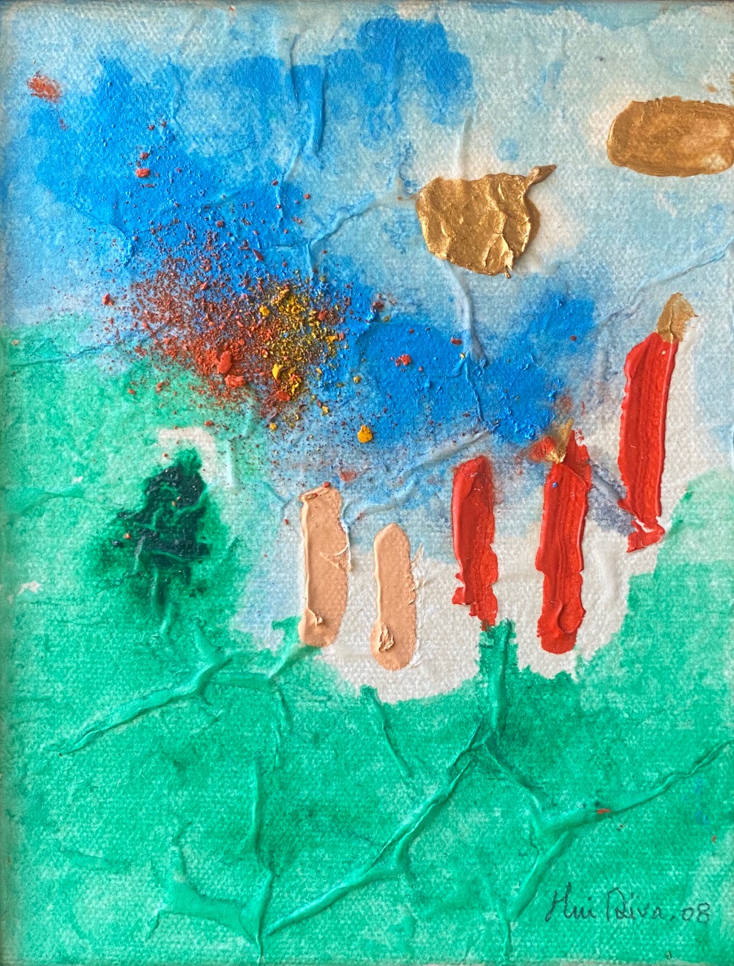 A ave levita no seu Saber, 2008 Acrílico e pastel s/ papel de arroz s/ tela 18 x 13,5 cm